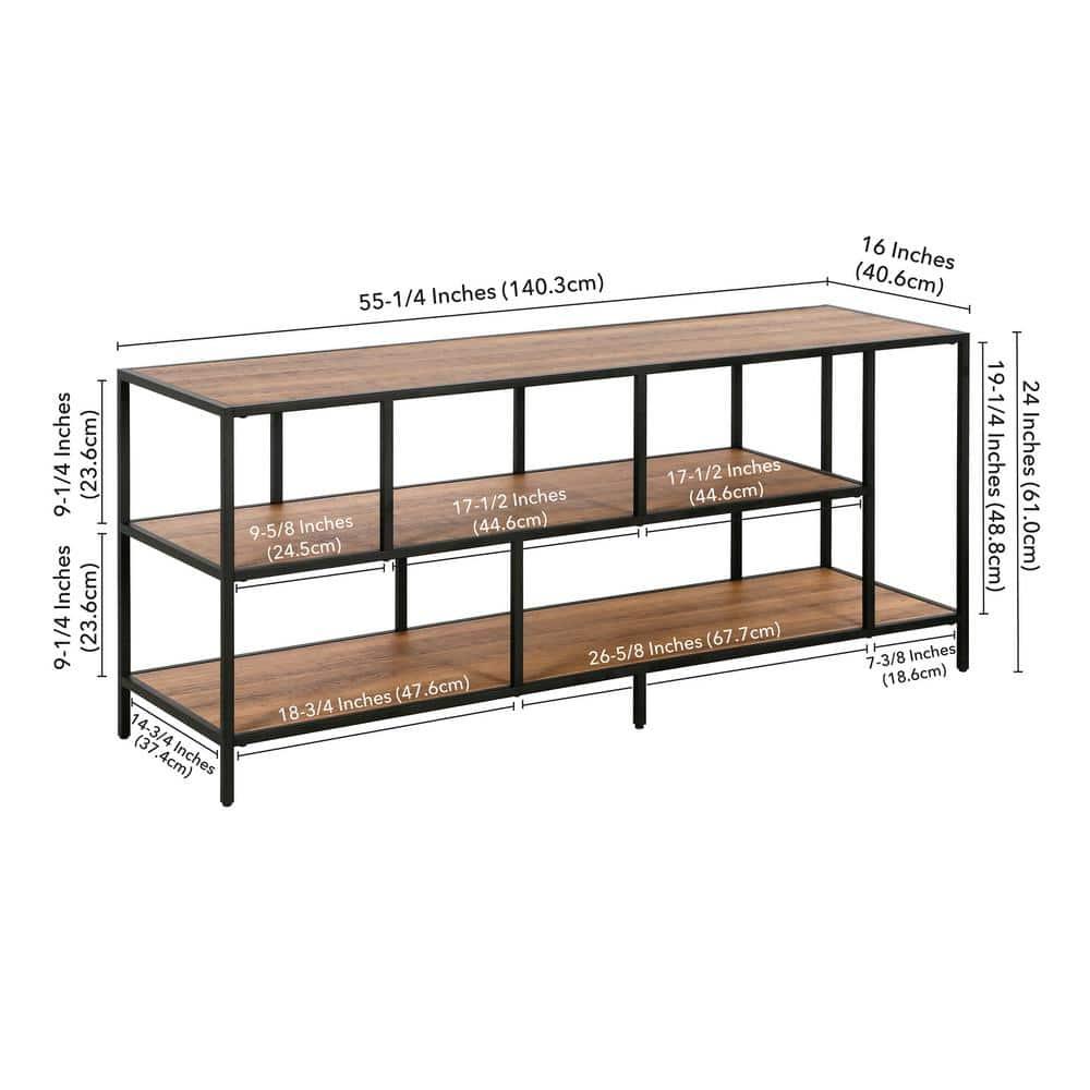 Evelyn&Zoe Winthrop Rectangular TV Stand with Metal Shelves for TV's up to 60", Blackened Bronze/Rustic Oak