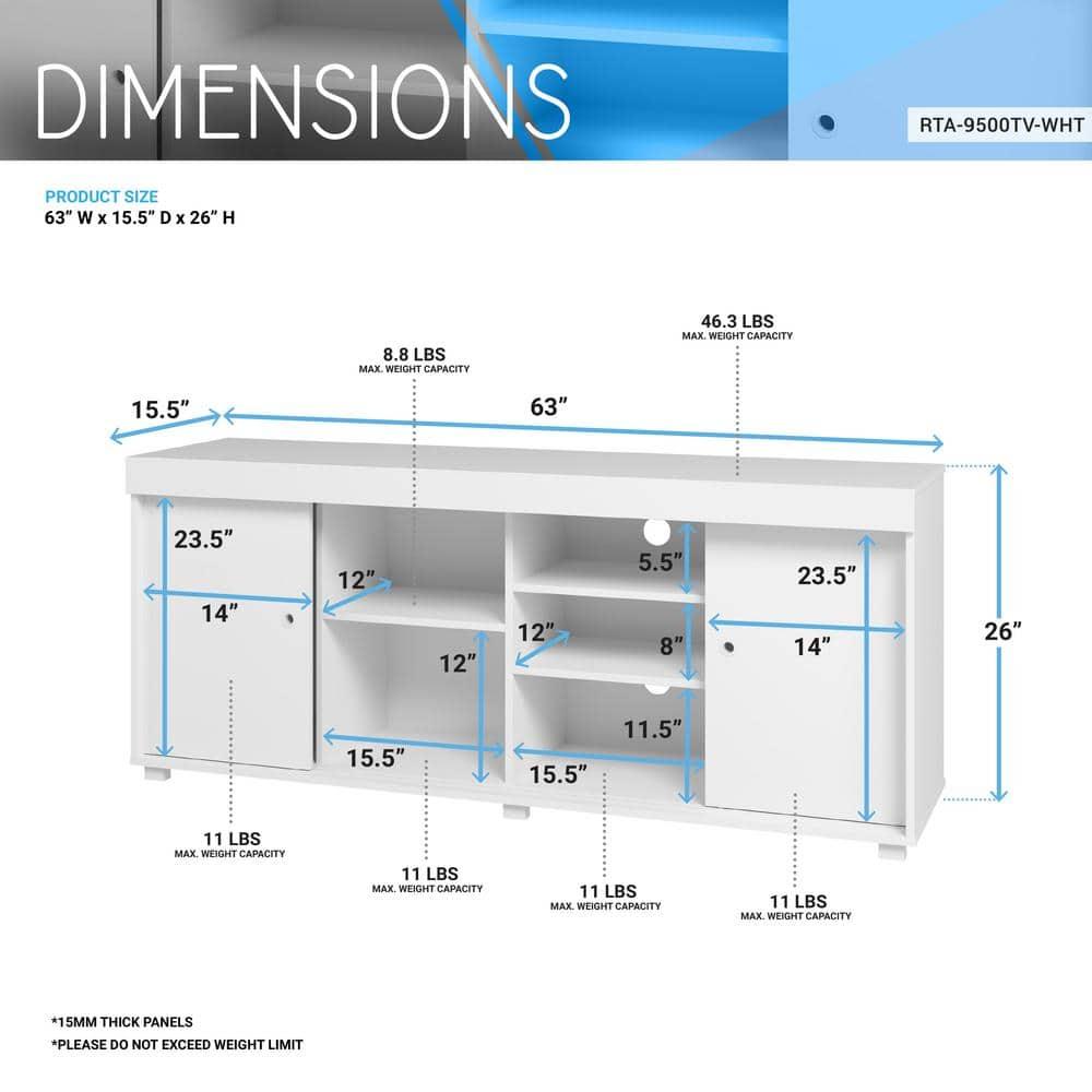 TV Stand for TVs up to 65" with Storage White - Techni Mobili: Modern Console, Open Shelves, Cable Management