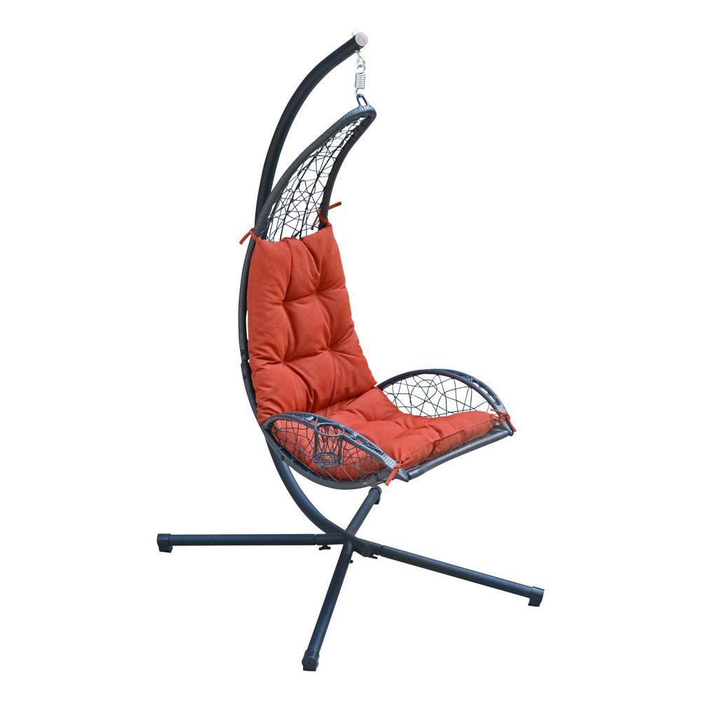 Cushioned Rattan Wicker Hanging Chair with Stand - Terra Cotta - Algoma: Outdoor Patio Furniture, UV Resistant