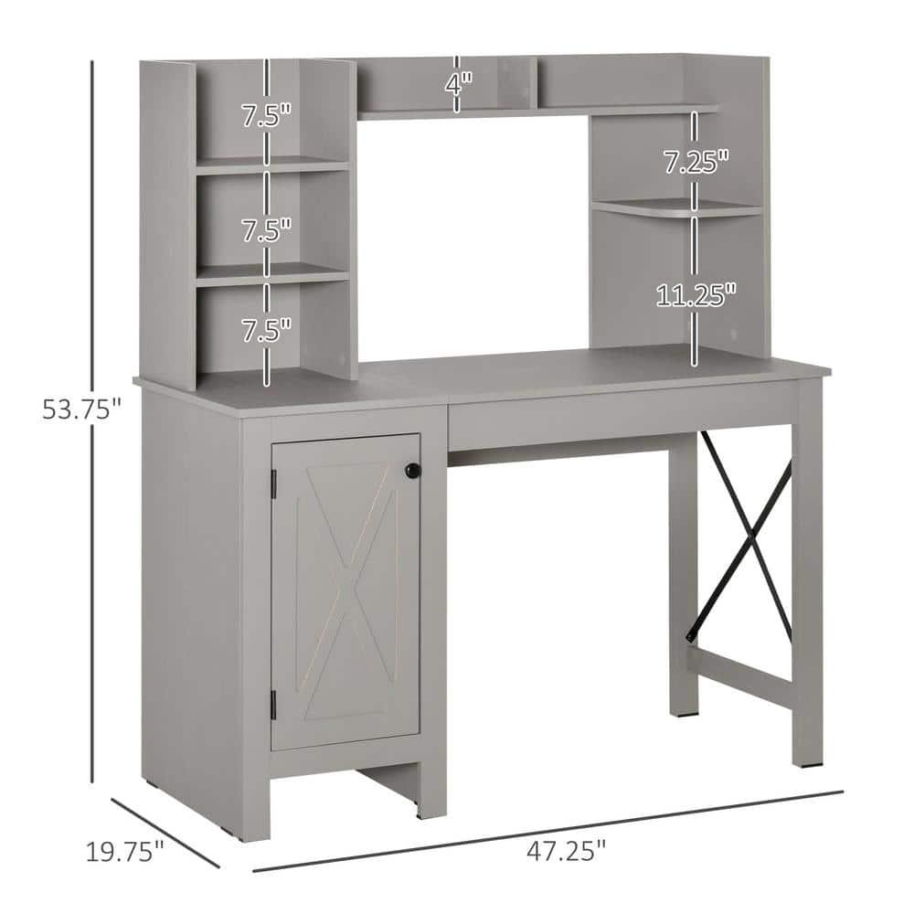 Gracie Oaks Farmhouse Computer Desk With Hutch And Cabinet, Home Office Desk With Storage, For Study
