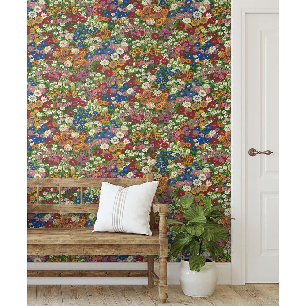 NextWall Floral Meadow Peel and Stick Wallpaper: Self-Adhesive Vinyl, Botanical Pattern, Smooth Finish, 30.75 Sq Ft Coverage