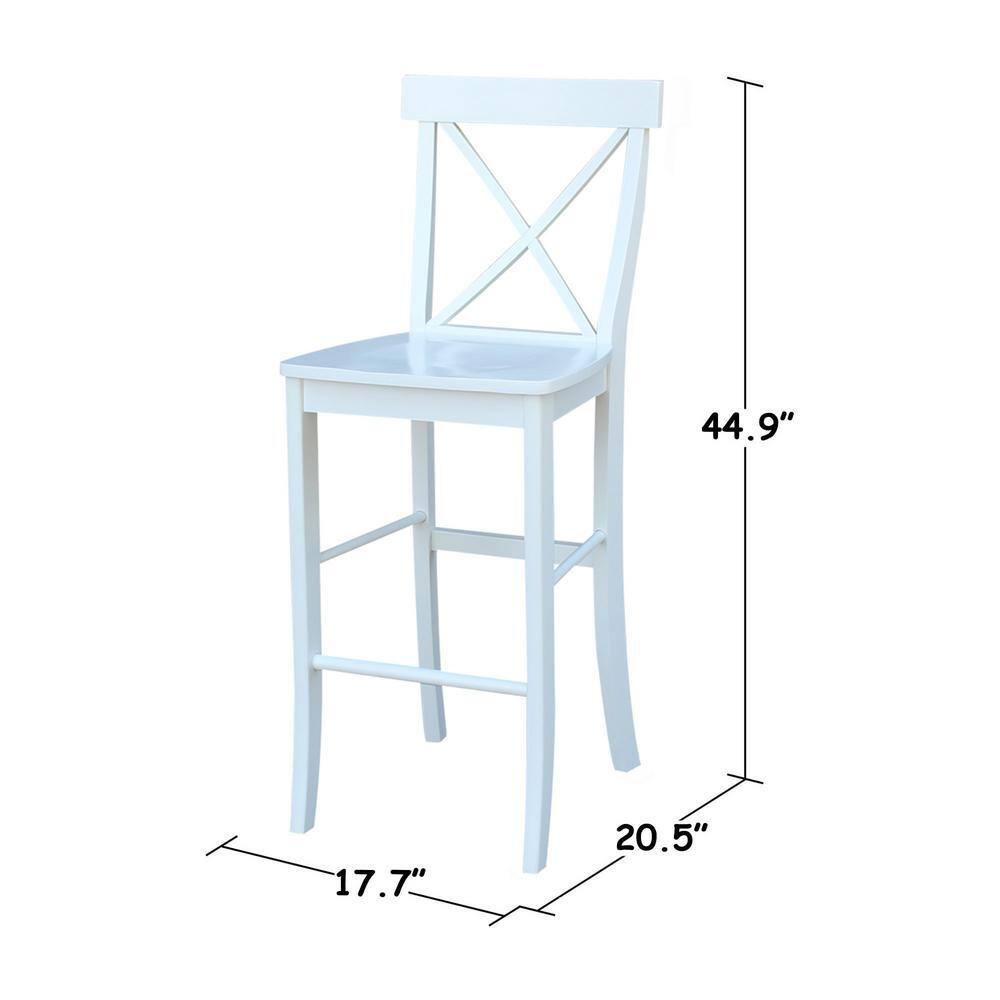 International Concepts Cross Back Solid Wood 30 in. Bar Height Stool in White
