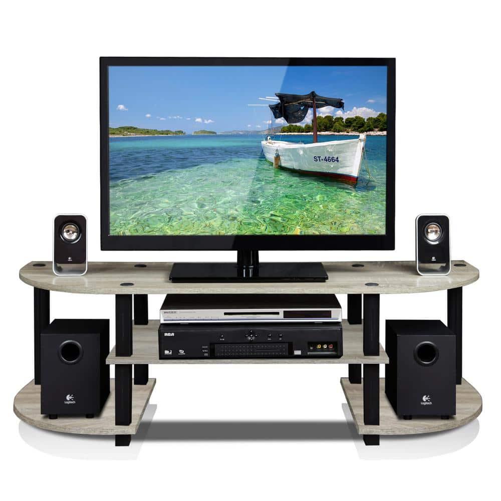 Turn-S-Tube Wide TV Entertainment Center, Oak Grey/Black