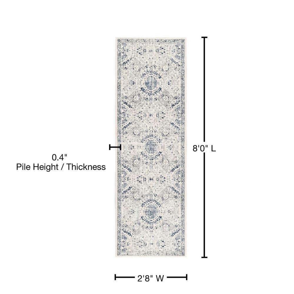 Nuloom Minta Medallion 2x8 Runner Indoor Area Rug for Living Room Bedroom Dining Room Entryway Hallway Kitchen, Blue/Off White