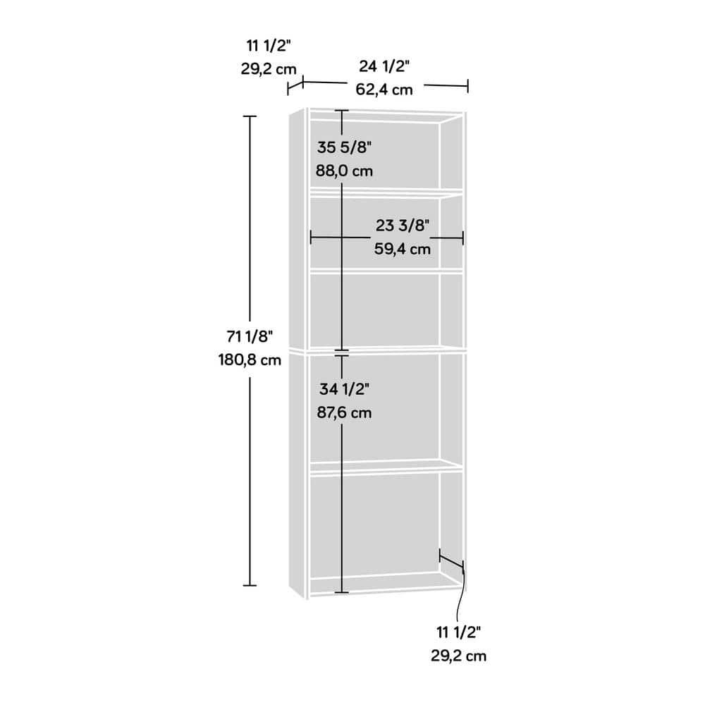 71.18"5 Shelves Beginnings Vertical Bookcase Silver Sycamore- Sauder: Modern Storage, MDF Frame: Paper Laminate Surface