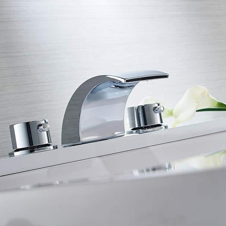 BWE 8 in. Widespread 2-Handle Bathroom Faucet With Led Light in Polished Chrome
