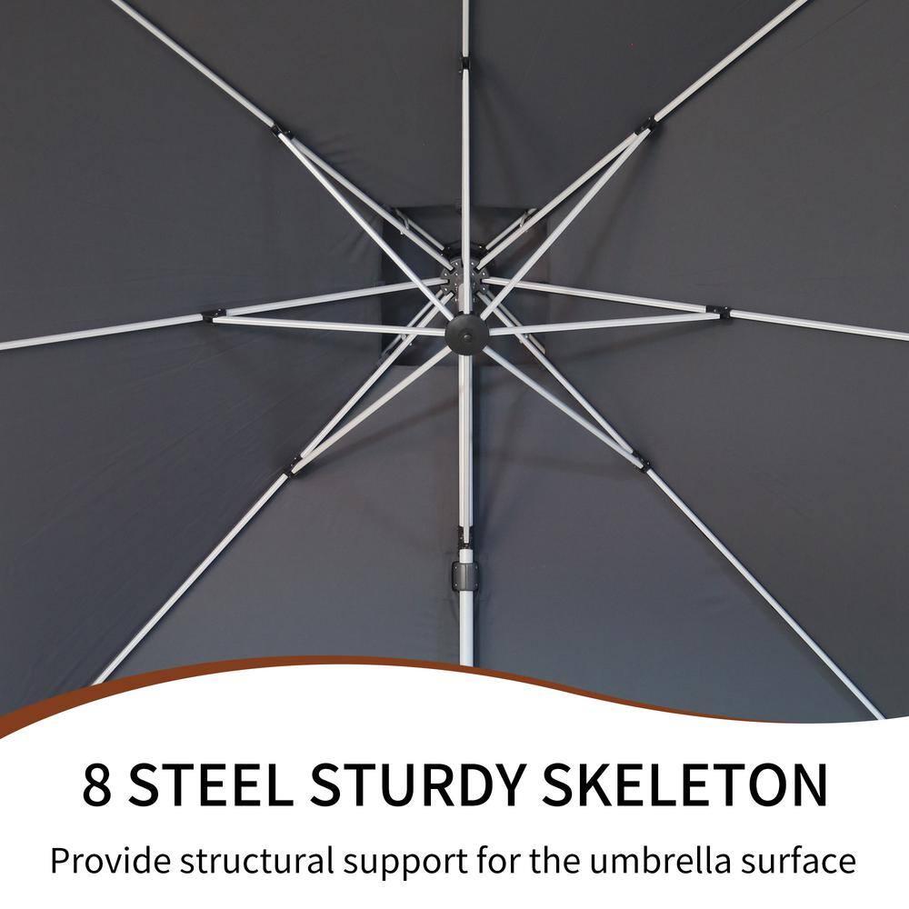 10 ft. Octagon Cantilever Patio Umbrellas Adjustable 5 Angle Outdoor Umbrella Grey Square with base