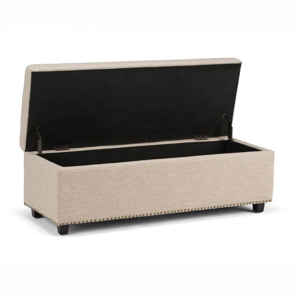 Simpli Home Hamilton 48"W Upholstered Storage Ottoman Bench with Lift-Top Lid, Tufted Design, and Nailhead Trim