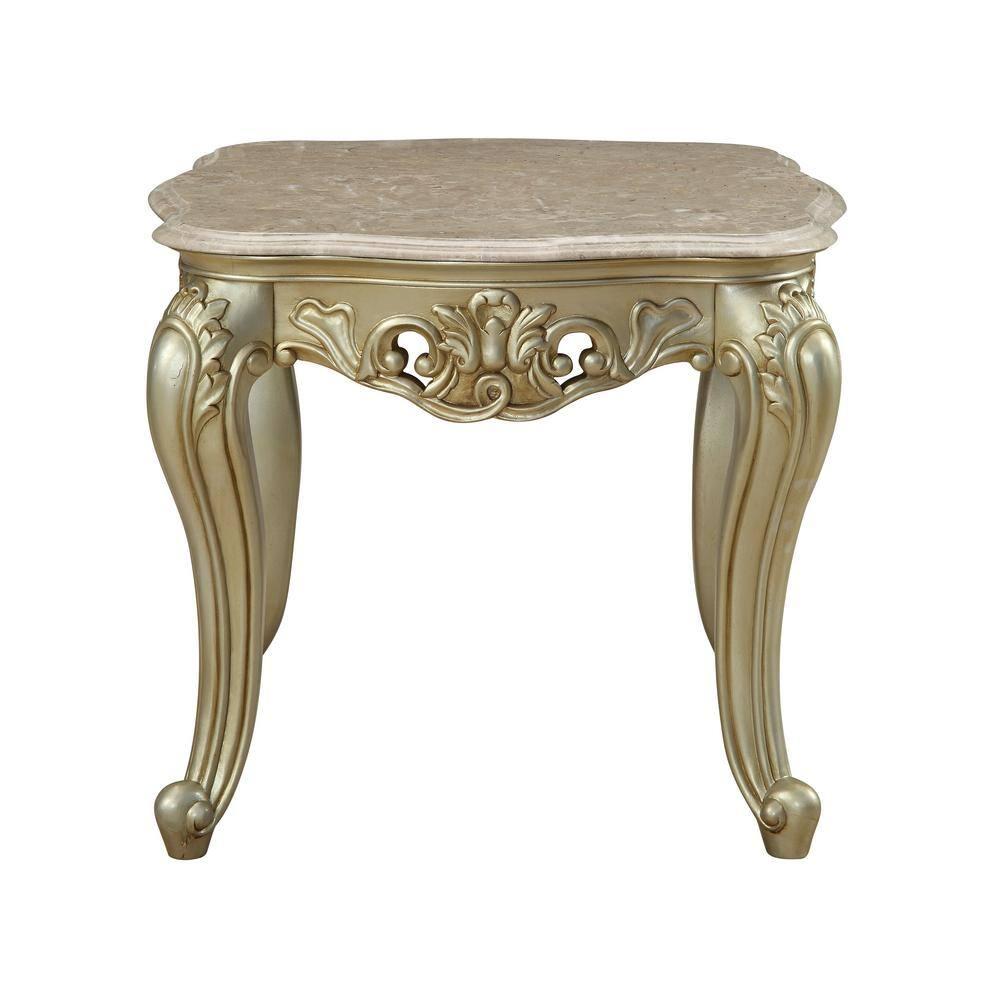 HomeStock End Table W/Marble Top, Marble & Baroque Bliss White