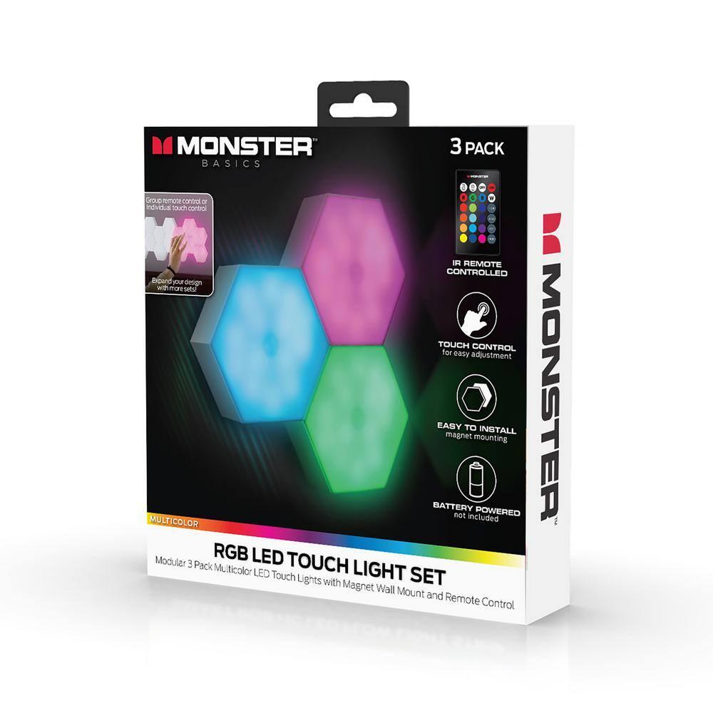 Monster Hexagon Unique Multi-Color LED Touch Light, Four Color-Changing Modes, 9 Piece Set