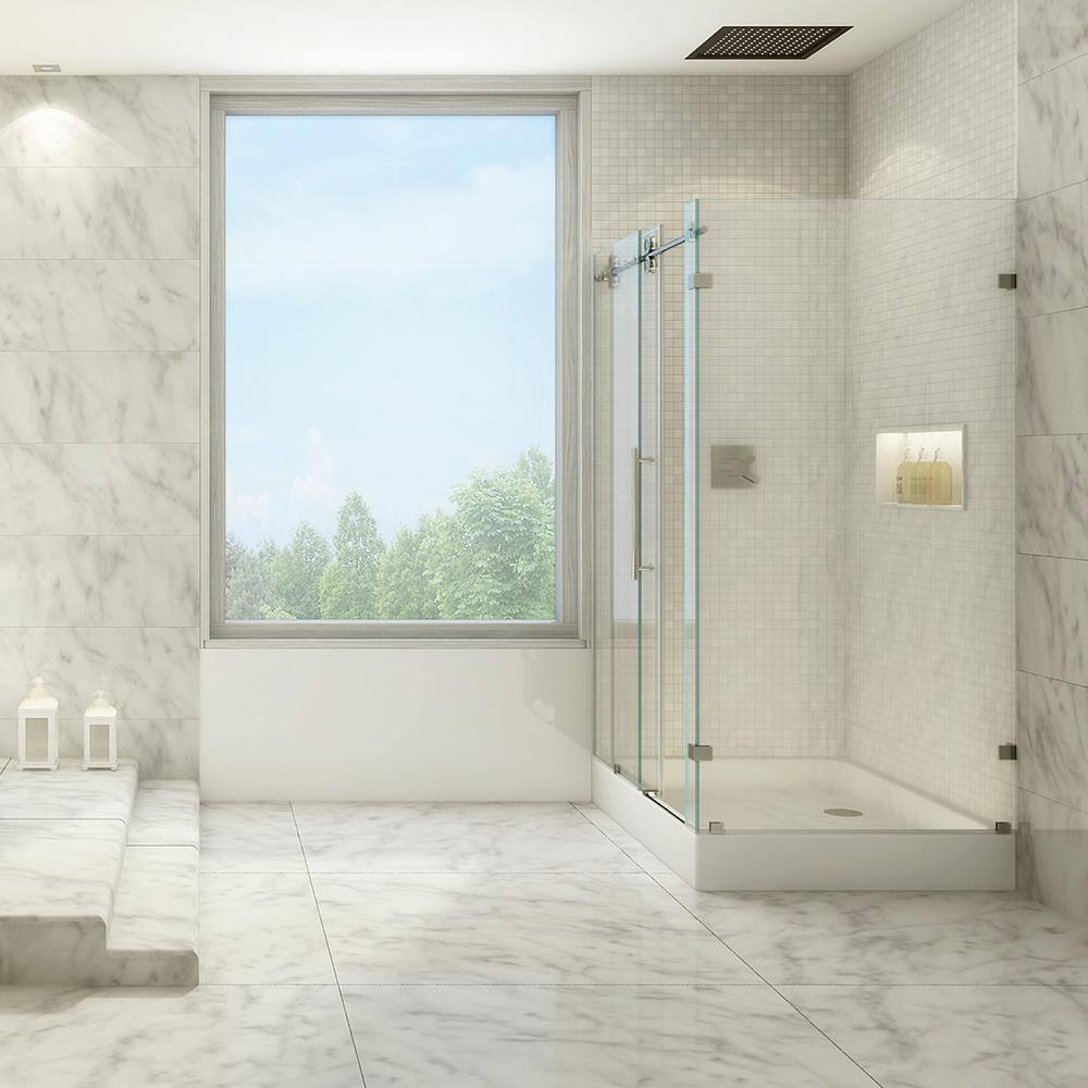 VIGO Winslow 48" W x 36" D x 80" H Sliding Frameless Shower Enclosure with 3/8  Clear Glass&Base VG6051STCL48WL