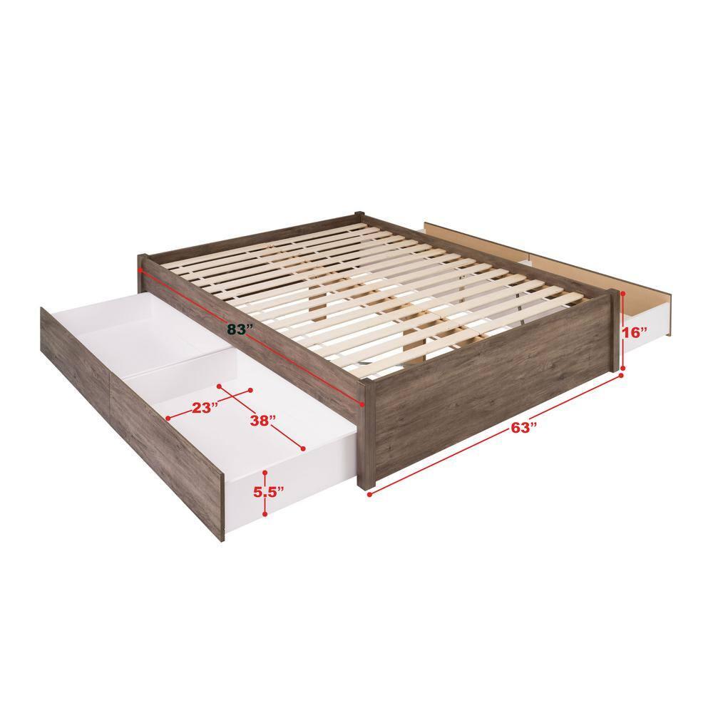 Prepac Queen Select 4 - Post Platform Bed with 4 Drawers Drifted Gray: Particle Board & MDF Frame, No Box Spring Needed