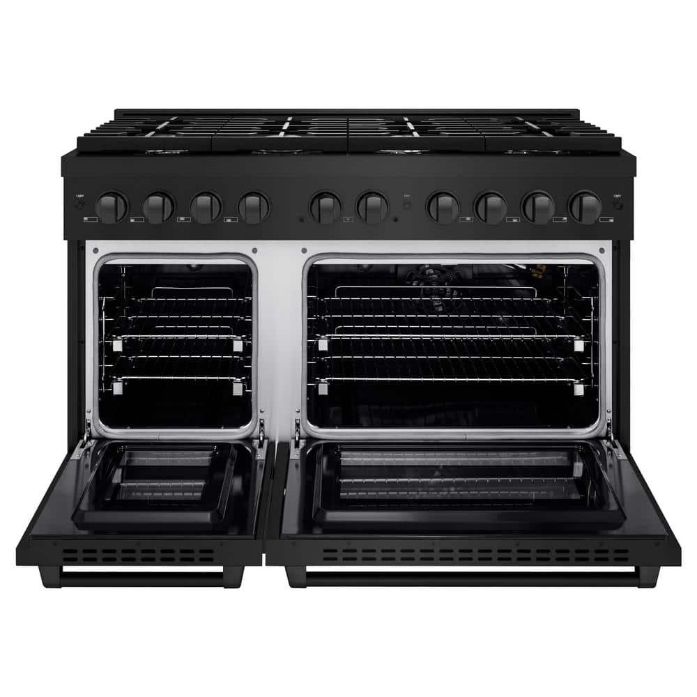 ZLINE 48 in. 6.7 cu. ft. Paramount Double Oven Gas Range W/ 8 Burner Cooktop in Black Stainless Steel (SGRB-48)