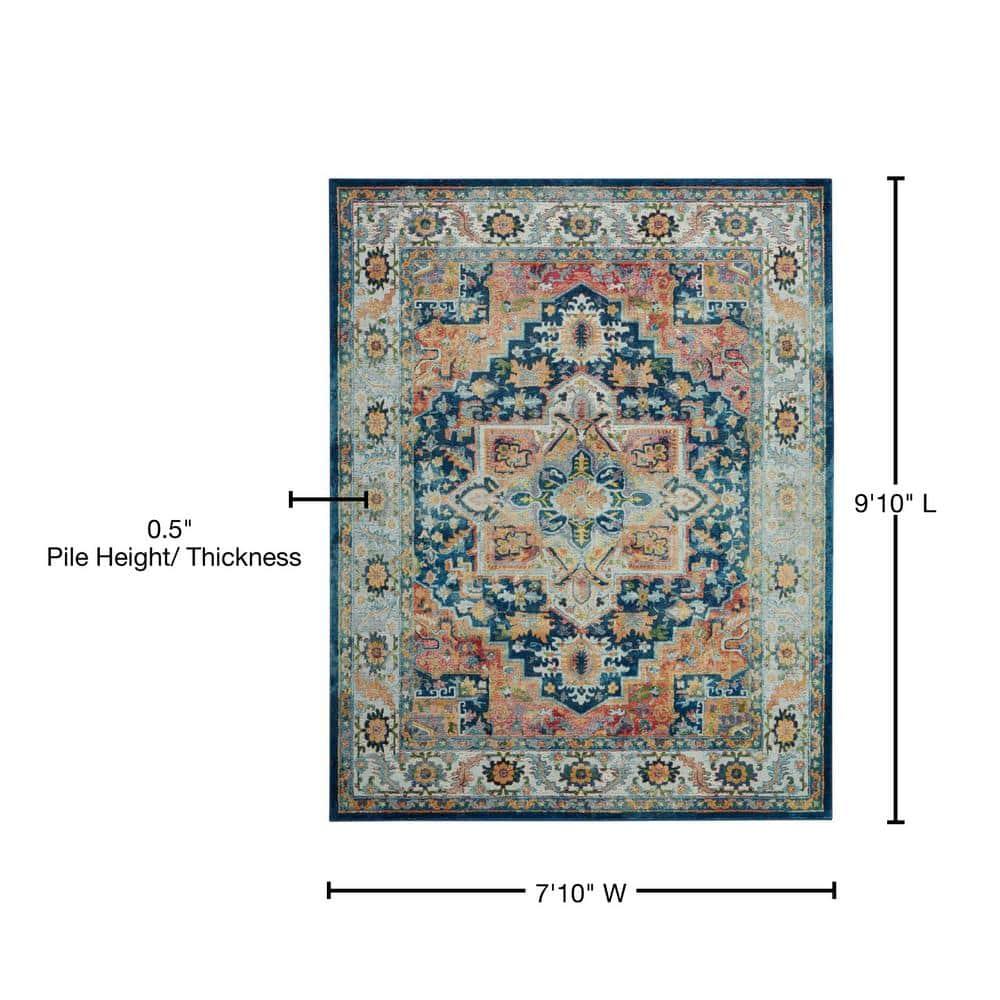 Nourison Global Vintage Center Medallion Indoor Area Rug Blue/Multicolor 7'10" x 9'10"