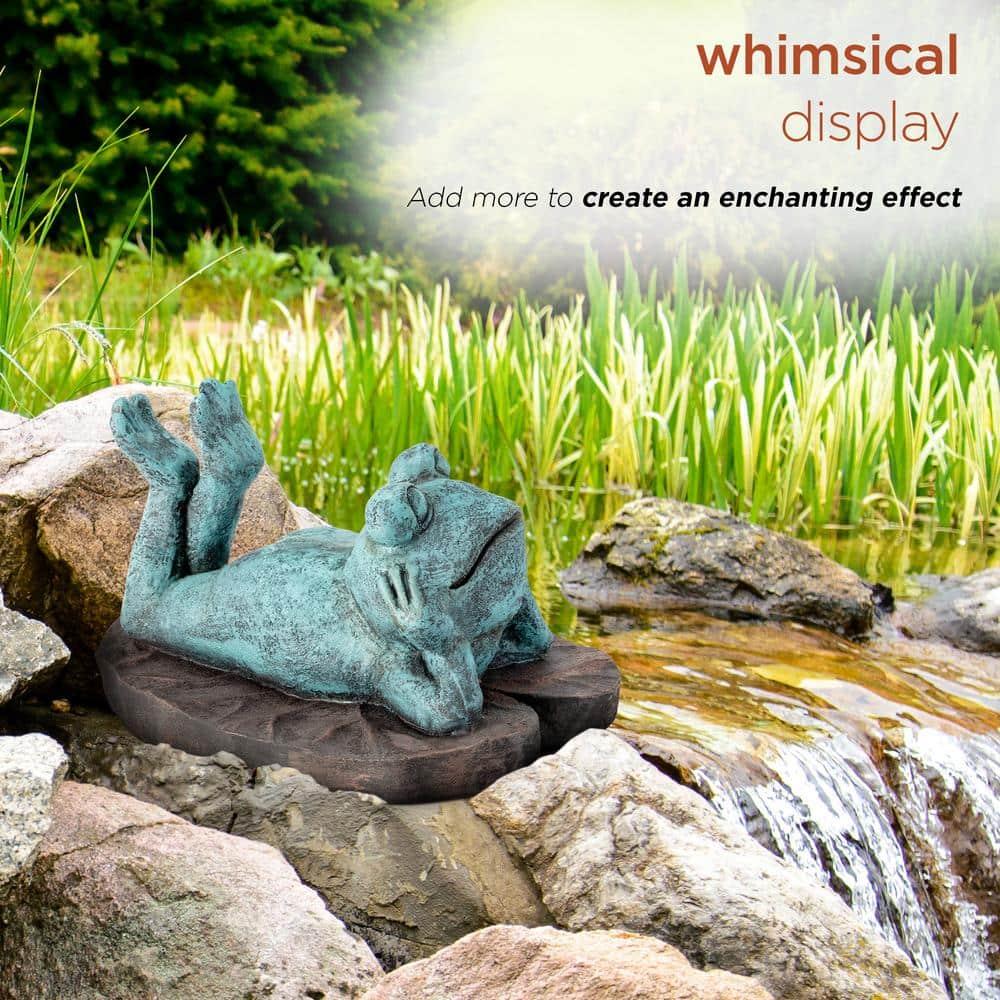 9" Magnesium Oxide Frog Laying Down Statue - Alpine Corporation: Zen Garden Decor, Outdoor Animal Sculpture