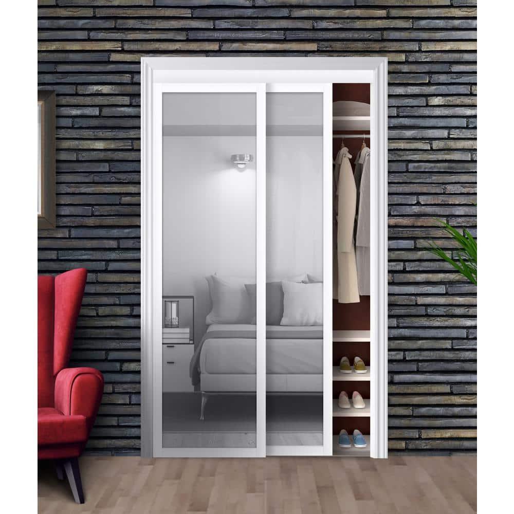 Renin 81'' Solid + Manufactured Wood Mirrored Sliding Closet Doors