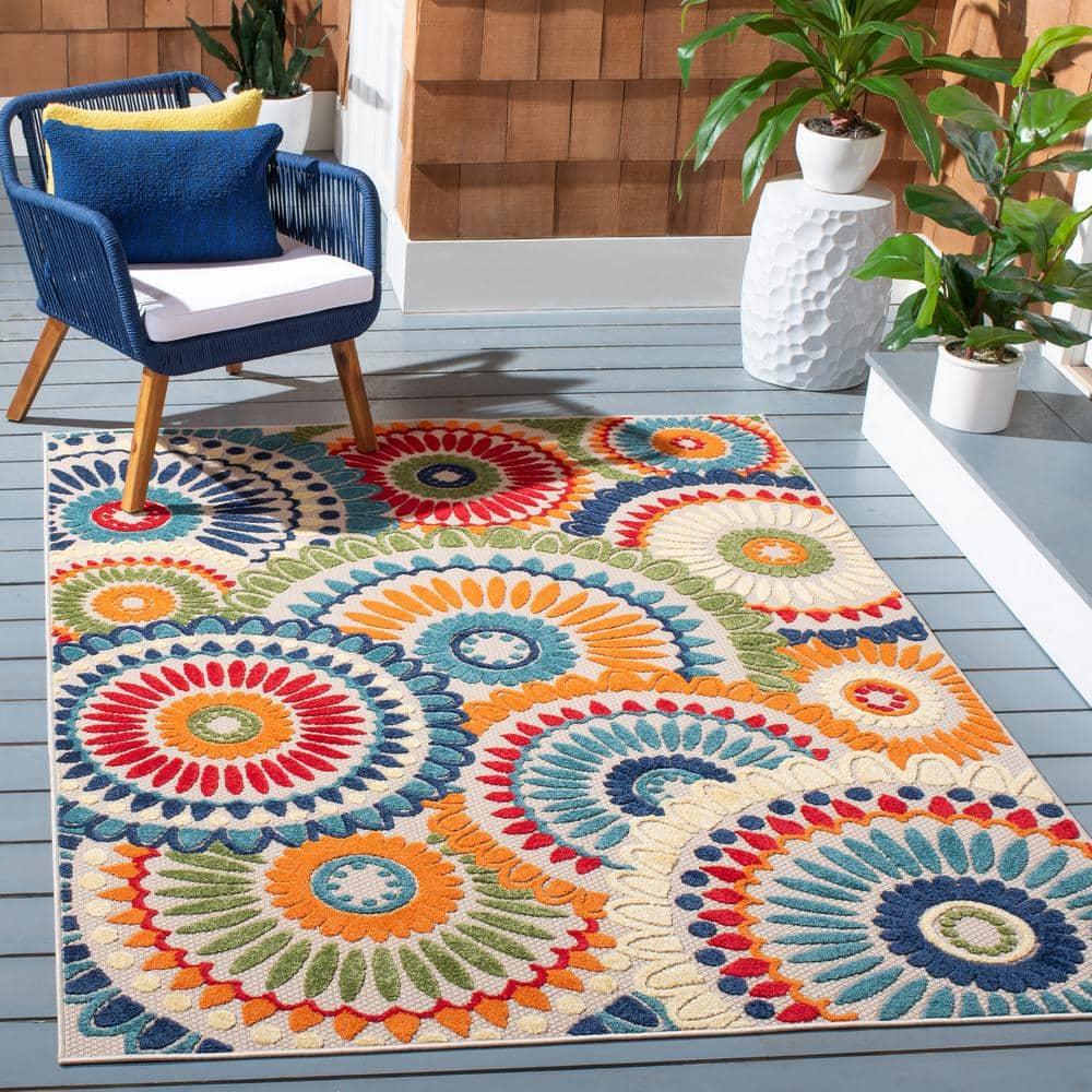 Cabana CBN382 Power Loomed UV Resistant Indoor/Outdoor Area Rug - Blue/Ivory - 5'3"x7'6" - Safavieh