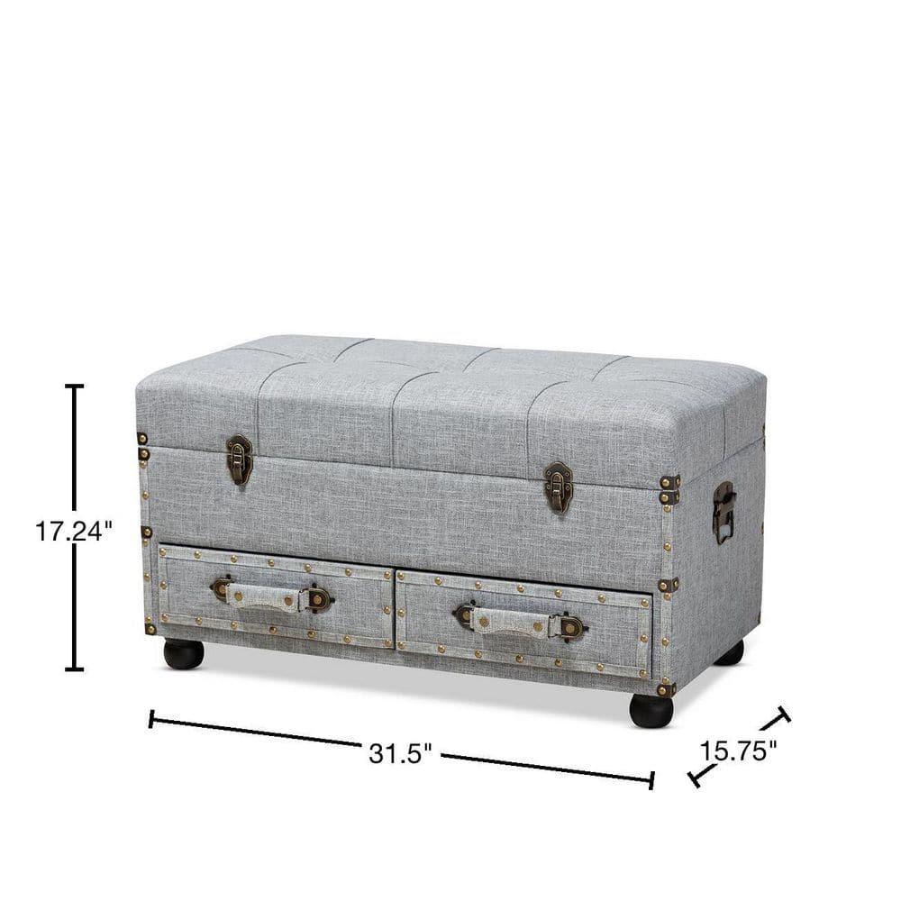 Flynn Fabric Upholstered 2 Drawer Storage Trunk Ottoman Gray/Black - Baxton Studio