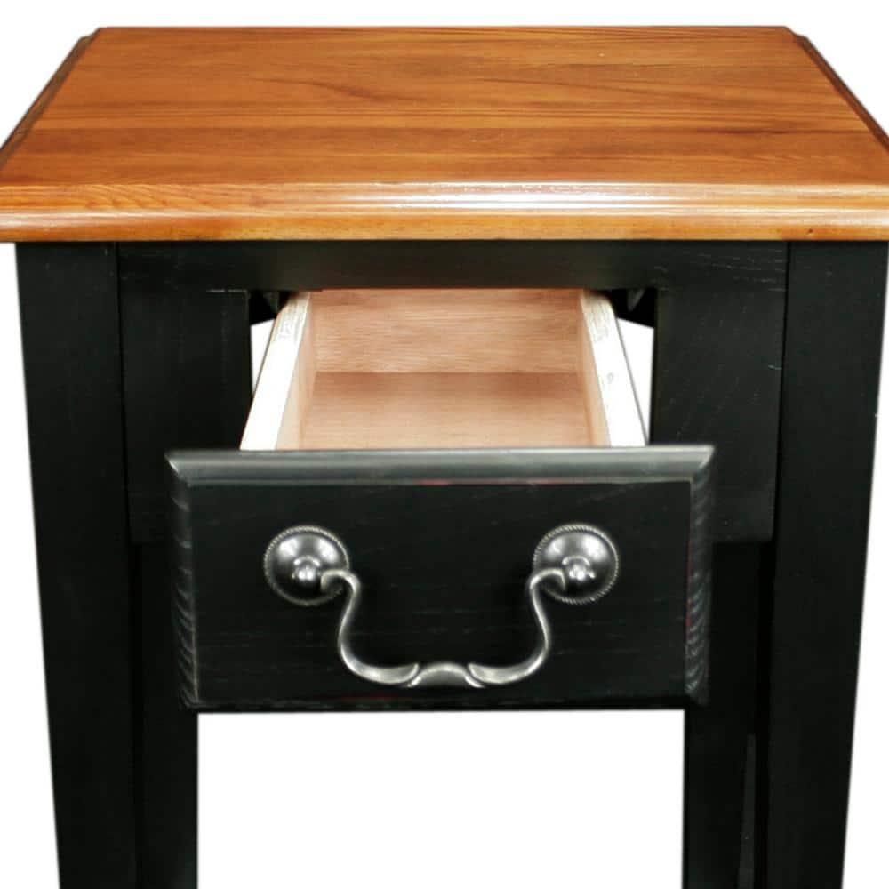 Home 9041-SL One Drawer Square Side Table with Shelf, Medium Oak and Slate Black