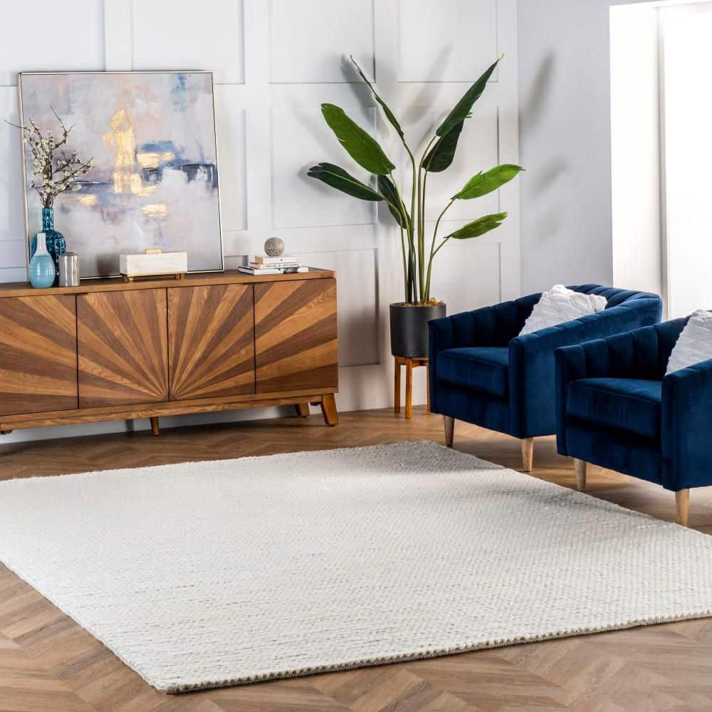 nuLOOM Penelope Braided Wool Off White 4' x 6' Farmhouse Area Rug