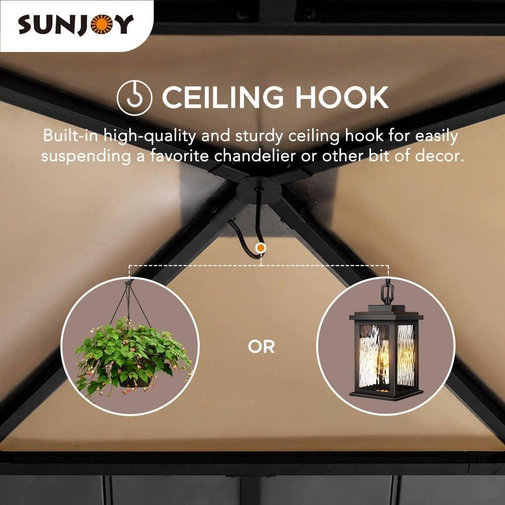 Sunjoy Paula Outdoor Patio 11 ft. x 11 ft. Cedar Framed Gazebo with Black Steel and Polycarbonate Hip Roof Hardtop