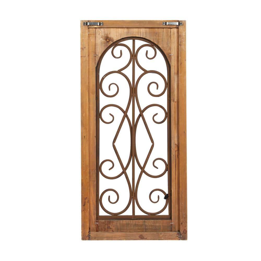 Deco 79 Wood Scroll Home Wall Decor Window Inspired Wall Sculpture with Metal Scrollwork Relief, Wall Art 11" x 2" x 23", Brown