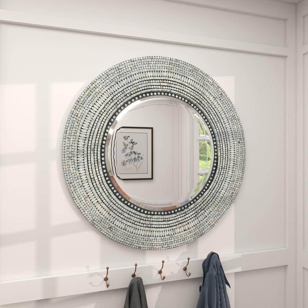 DecMode 39" x 39" Gray Handmade Mosaic Wall Mirror