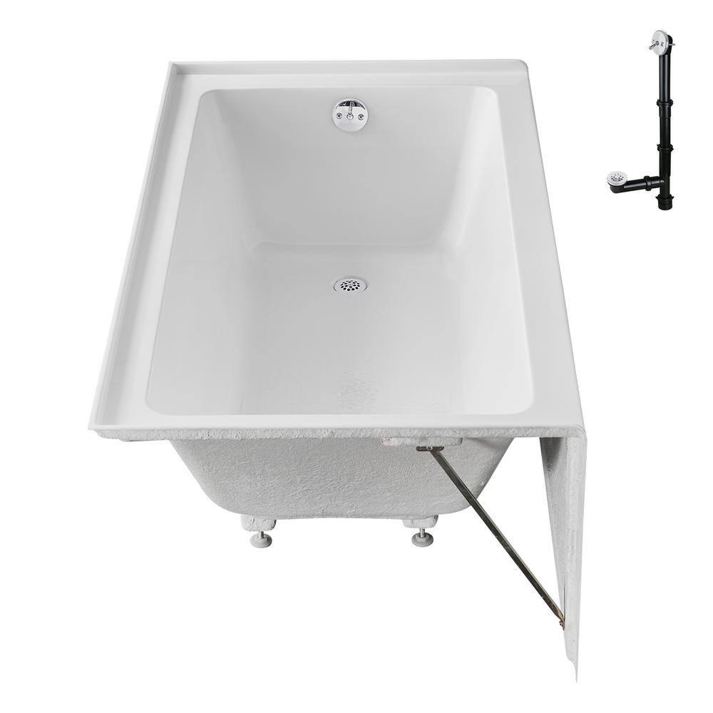 Streamline GA-304-10-WH 60 in. x 30 in. Acrylic Right-Hand Drain Alcove Bathtub in Glossy White With External Drain in Glossy White