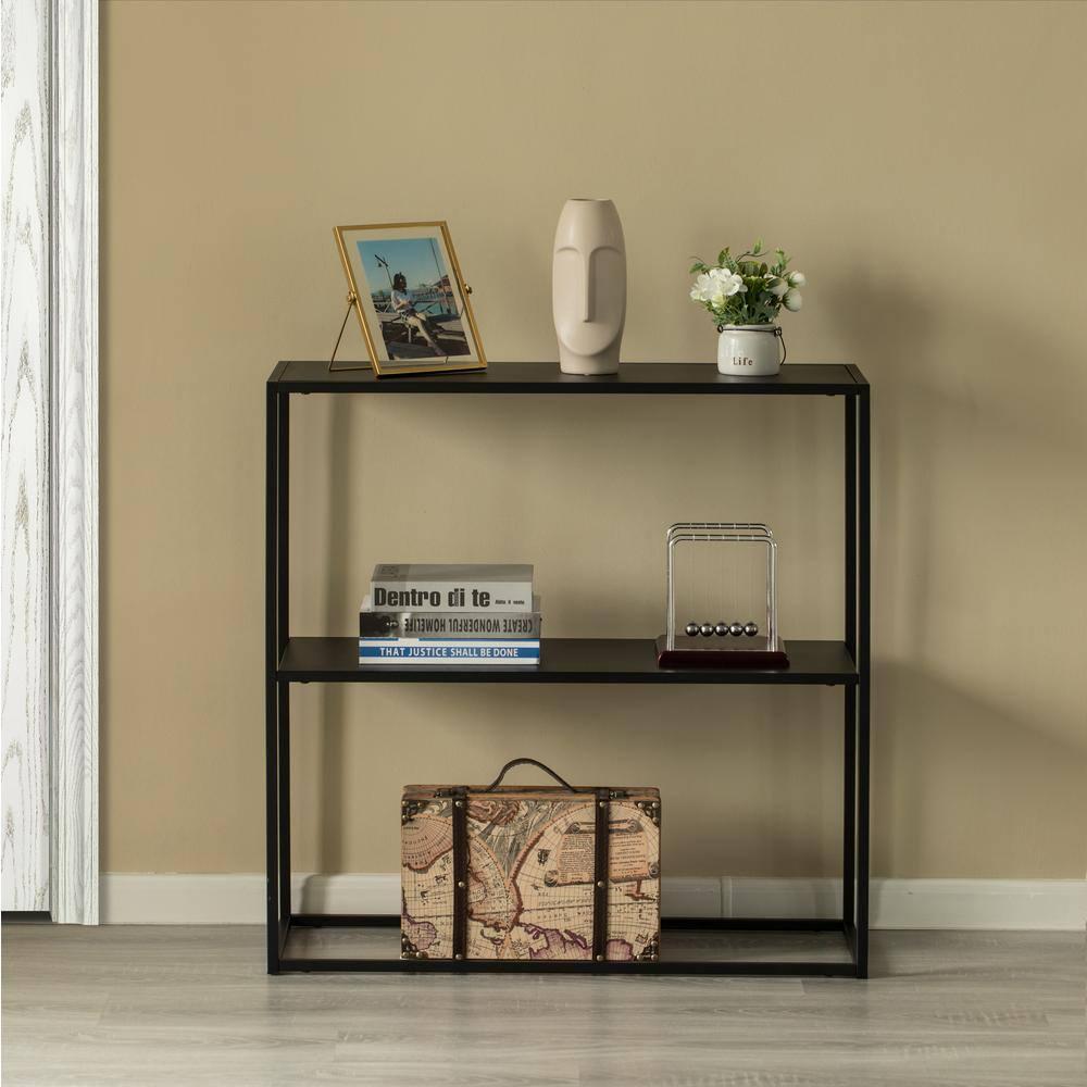 Modern Display Metal Console Table with Open Shelf, for Dining, Entryway and Hallway, Black