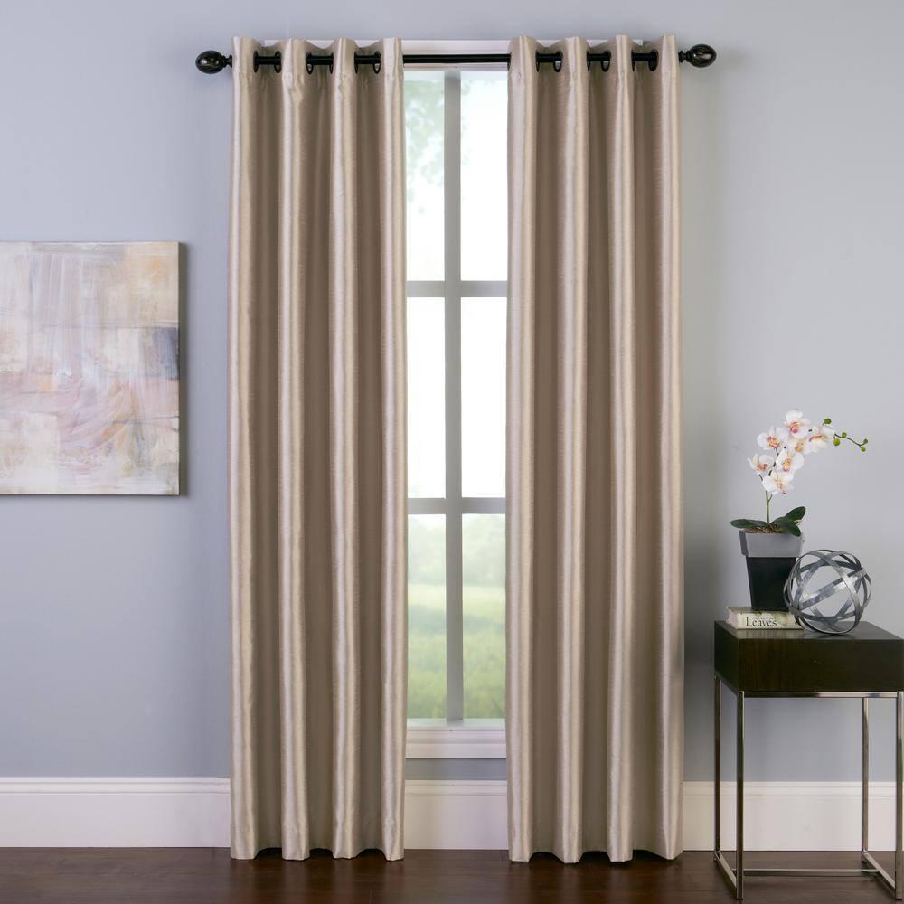Curtainworks Malta Indoor Curtain, Polyester Room Darkening Faux Silk Grommet Single Panel, Sand, 50" x 84"