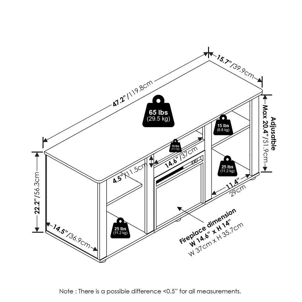 Furinno Jensen Fireplace TV Entertainment Center with Open Storage Compartment for TV up to 55 Inch, Americano