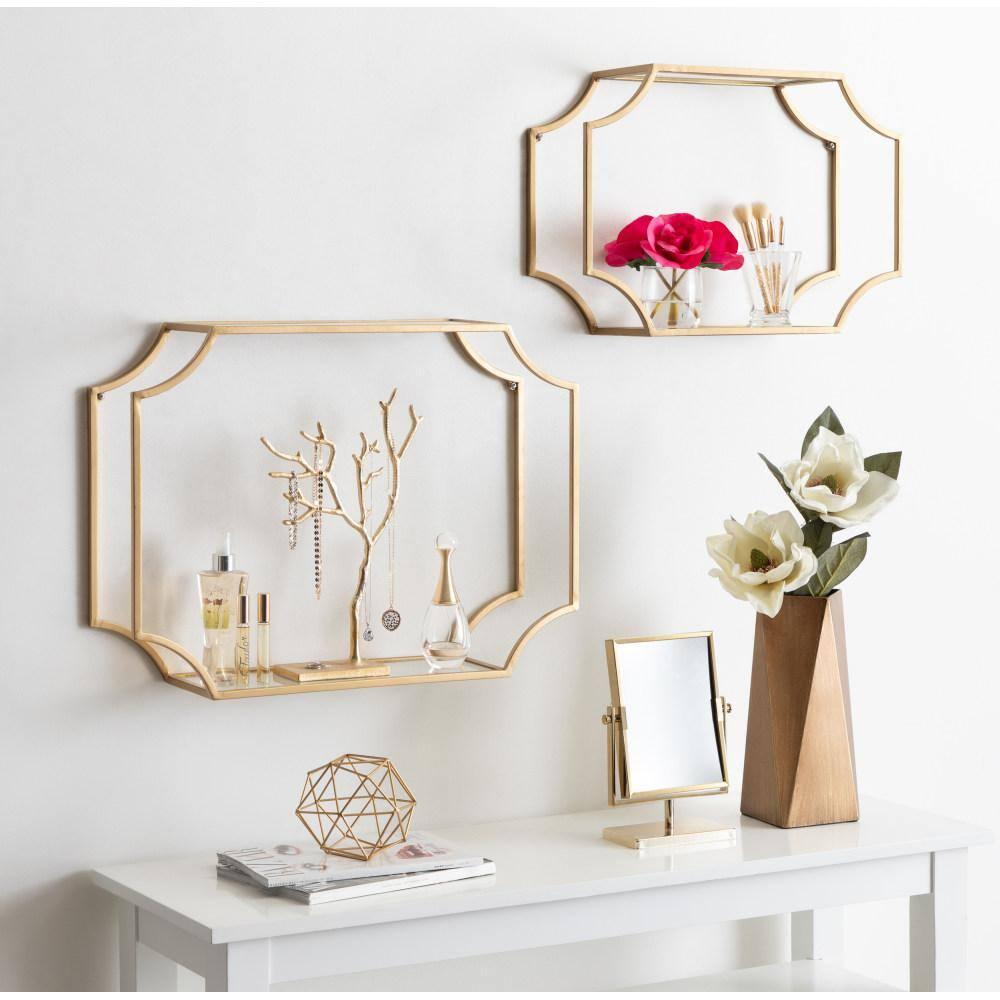 Kate and Laurel Metal Floating Shelves, Set of 2, 6" x 24", Gold