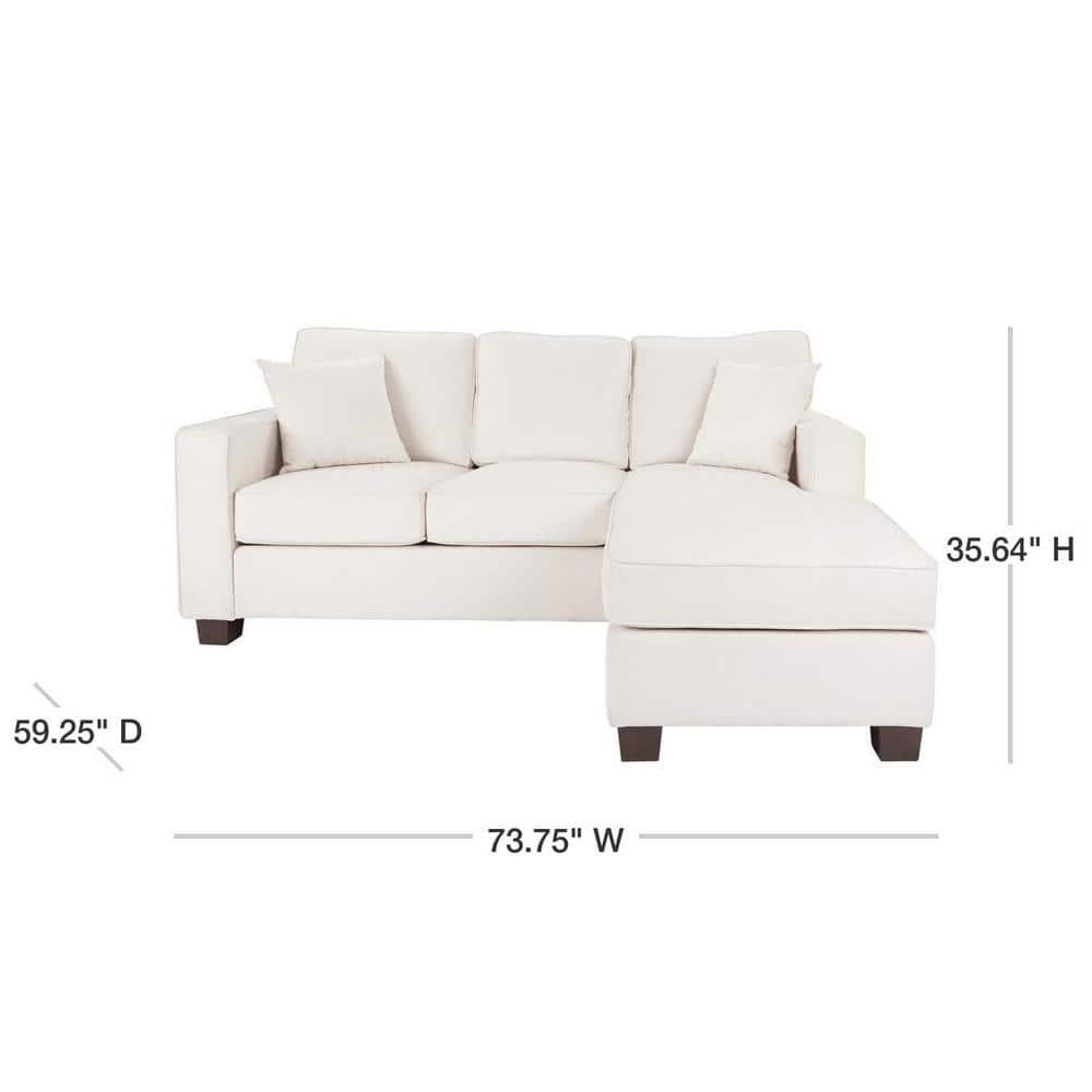 OSP Home Furnishings Russell Sectional with 2 Pillows Off White: Transitional Style, Polyester Upholstery, Wood Frame