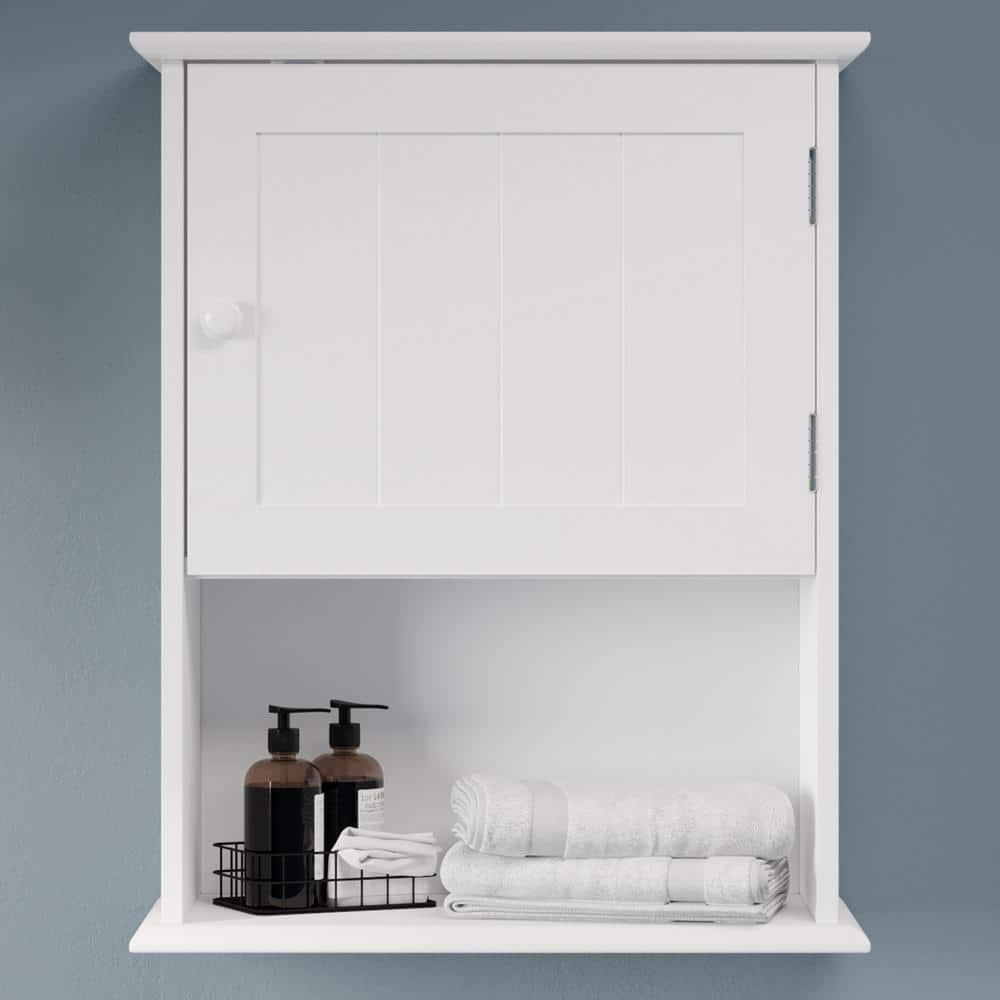 Wall-Mounted Storage Cabinet – Kitchen, Pantry, Laundry Room or Bathroom Organizer with Open Shelf – Bathroom Storage Furniture by Lavish Home (White)