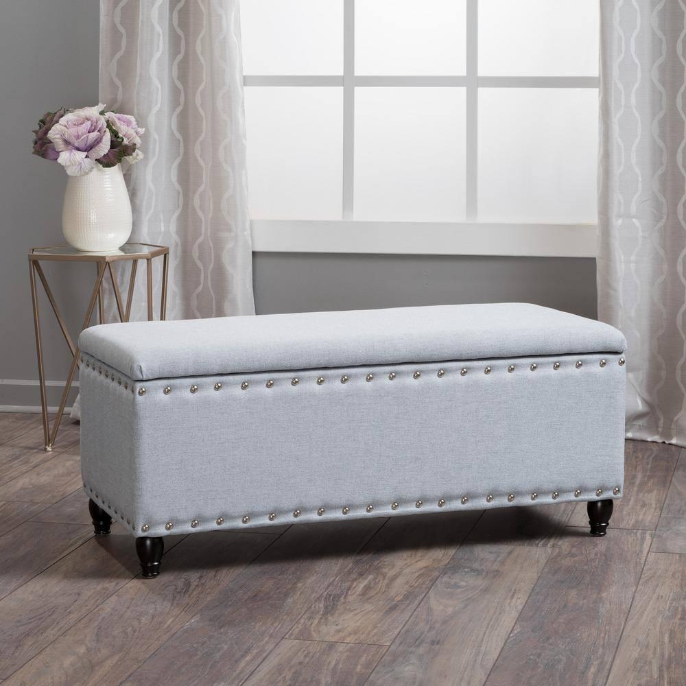 Noble House Harrisburg Fabric Storage Ottoman, Light Grey