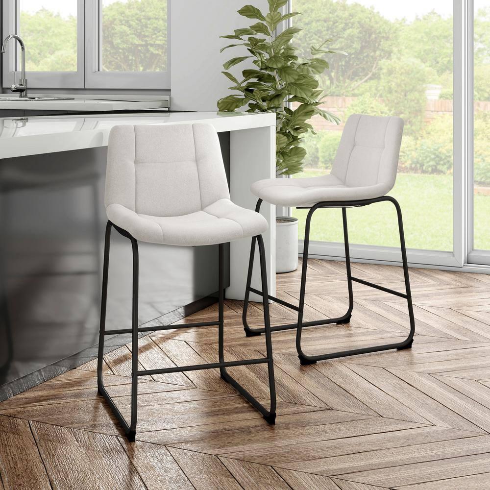 Furniture of America Perri Modern Chenille Counter Height Dining Chairs, White (Set of 2)