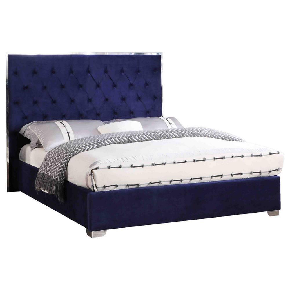 Best Master Furniture Natasha Eastern King Velvet Platform Bed, Blue