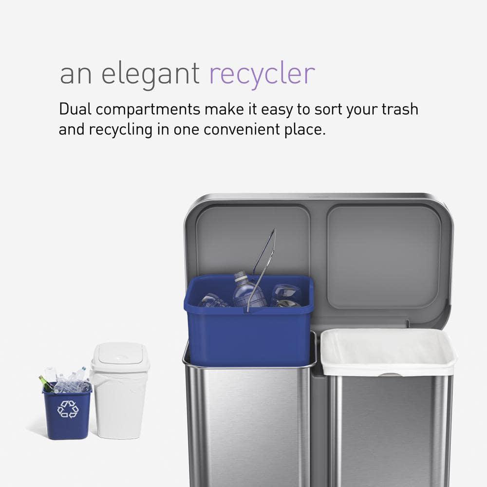 Simplehuman 58L / 15.3 Gallon Hands-Free Dual Compartment Recycling Kitchen Step Trash Can with Lid