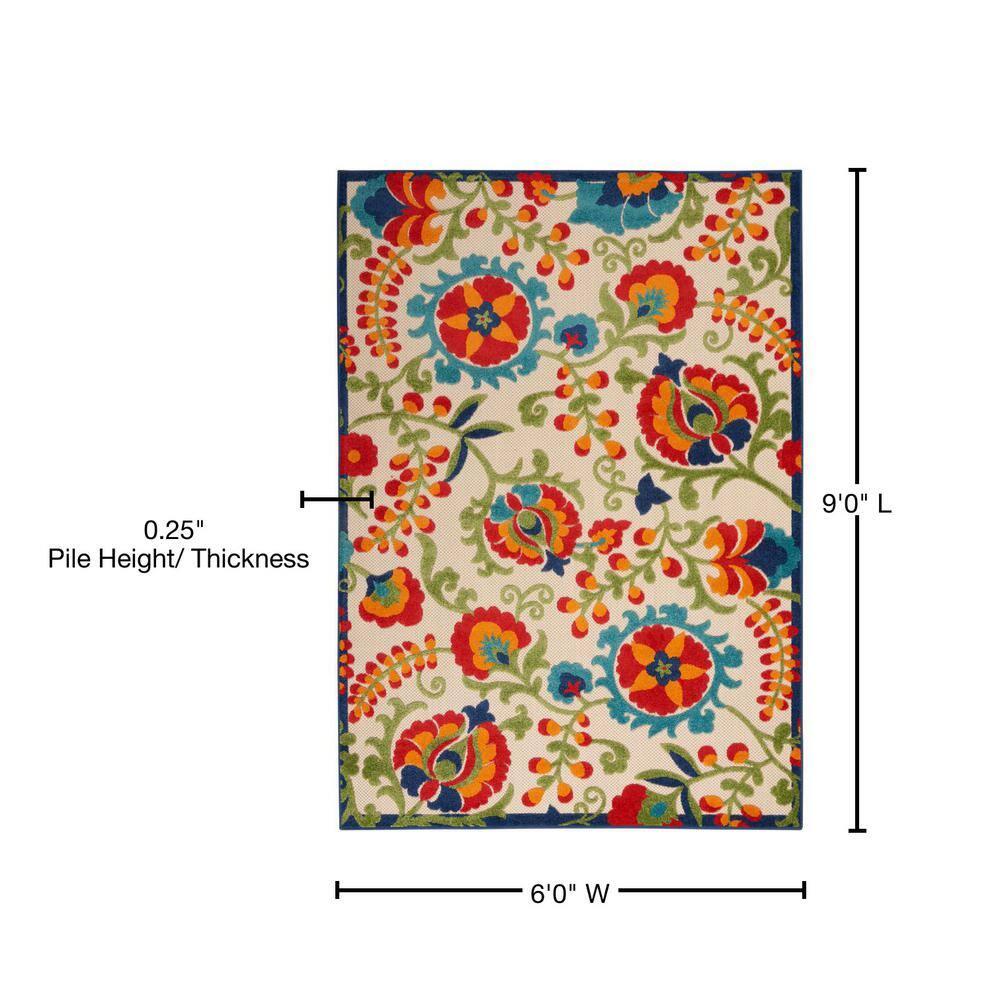 Nourison Aloha Floral Textured Flatweave High-Low Indoor Outdoor Area Rug Multicolor 6' x 9'