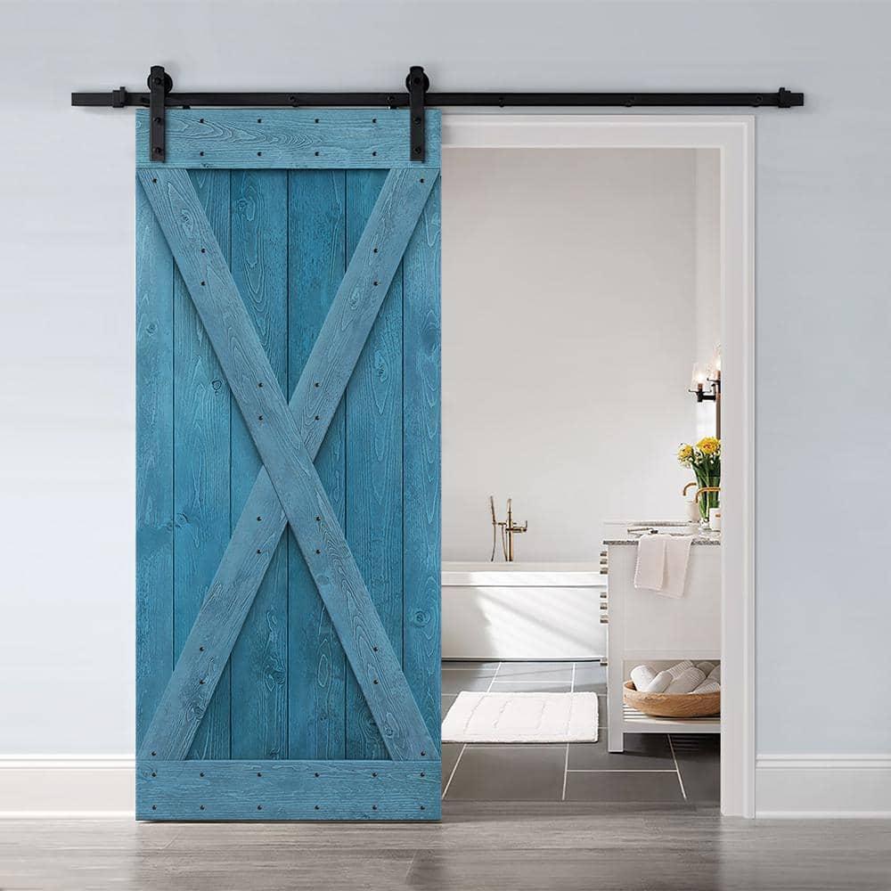 Calhome 84'' Solid Wood Paneled Stained with Installation Hardware Kit Barn Door