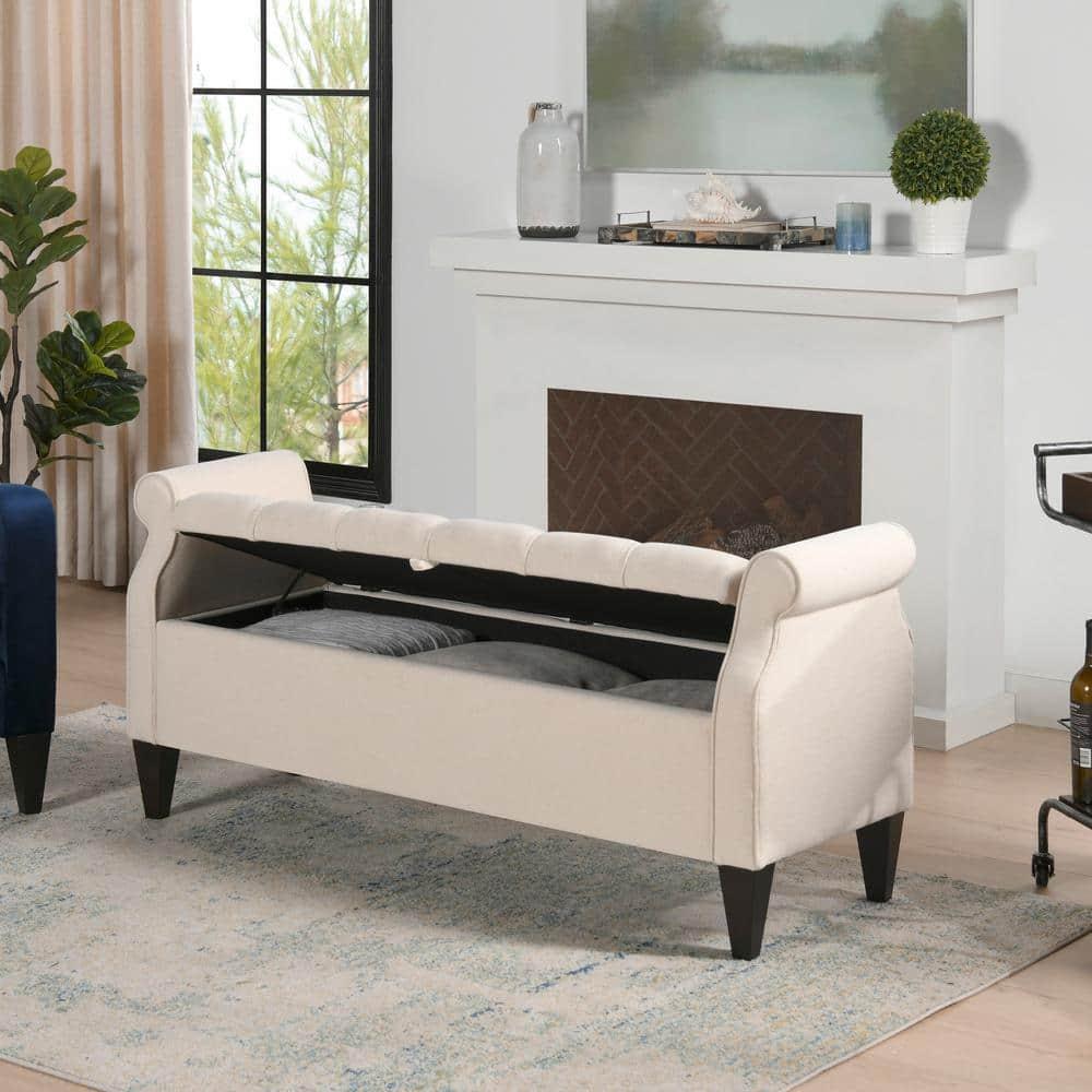 Jacqueline Tufted Roll Arm Storage Bench Sky Neutral