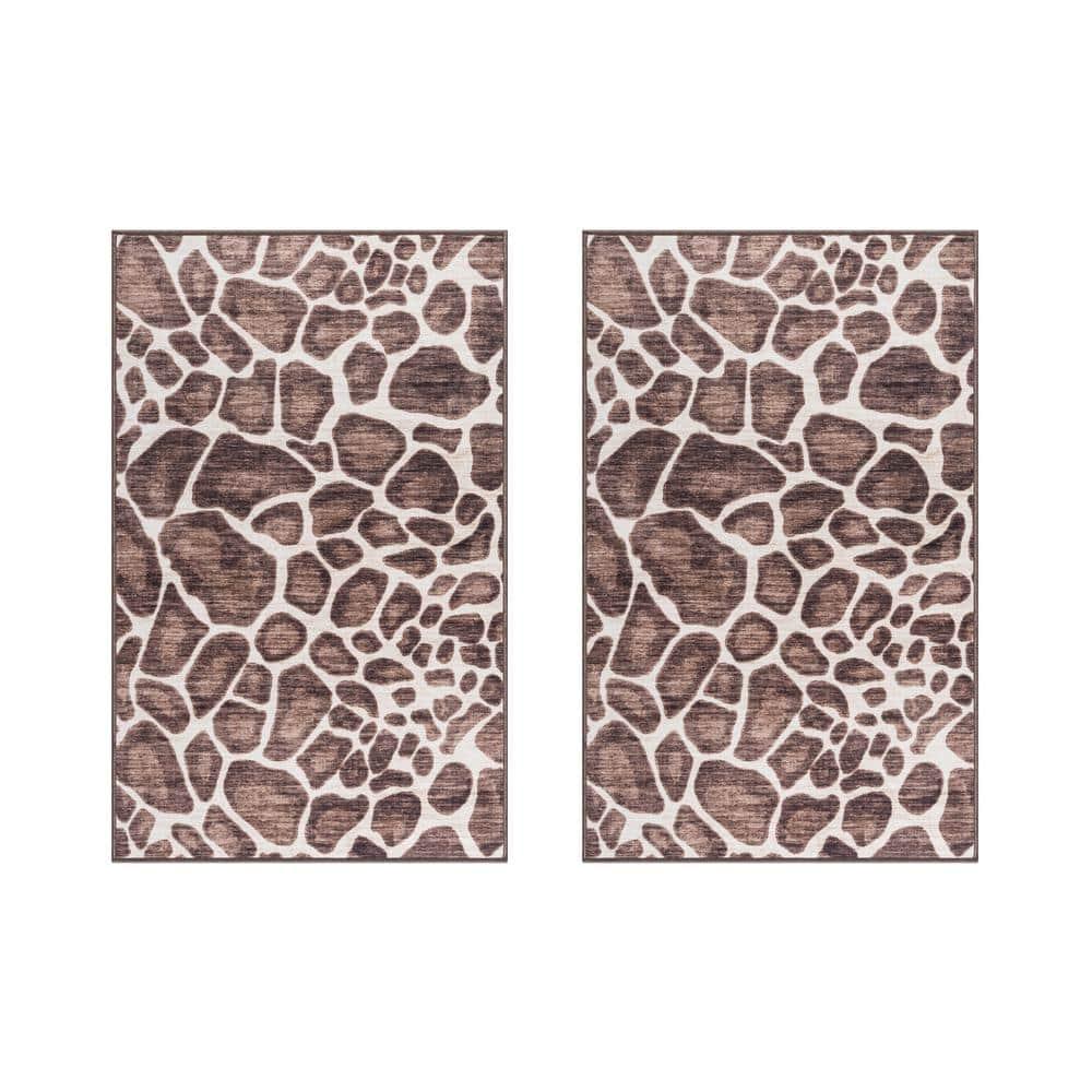 Gertmenian Crystal Print Gavin Giraffe Brown Ivory Modern Animal Print Flat Pile Indoor Area Rug