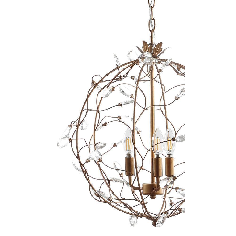 Isabelle 20" Adjustable Metal/Glass LED Pendant, Antique Gold