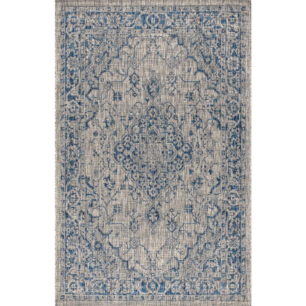 3'x5' Rozetta Boho Medallion Textured Weave Indoor/Outdoor Area Rug, Gray/Navy - JONATHAN Y