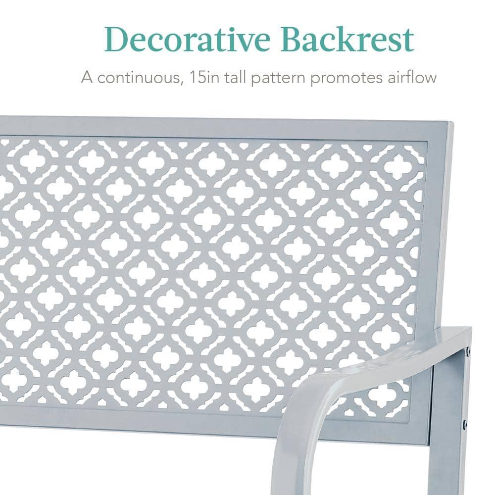 Red Barrel Studio® 2-Person Outdoor Metal Bench with Geometric Backrest, 790lb Capacity, for Garden, Patio, and Entryway