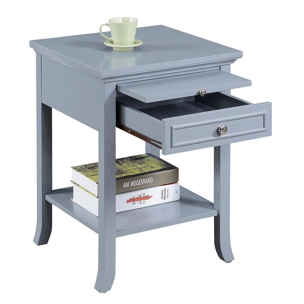 Convenience Concepts American Heritage Logan 1 Drawer End Table with Pull-Out Shelf, Gray