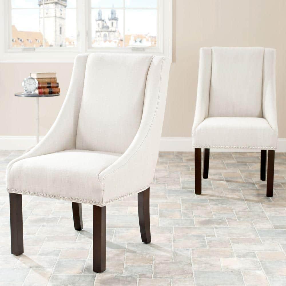 Morris 20''H Sloping Arm Dining Chair (Set Of 2) with Silver Nail Heads - Beige - Safavieh
