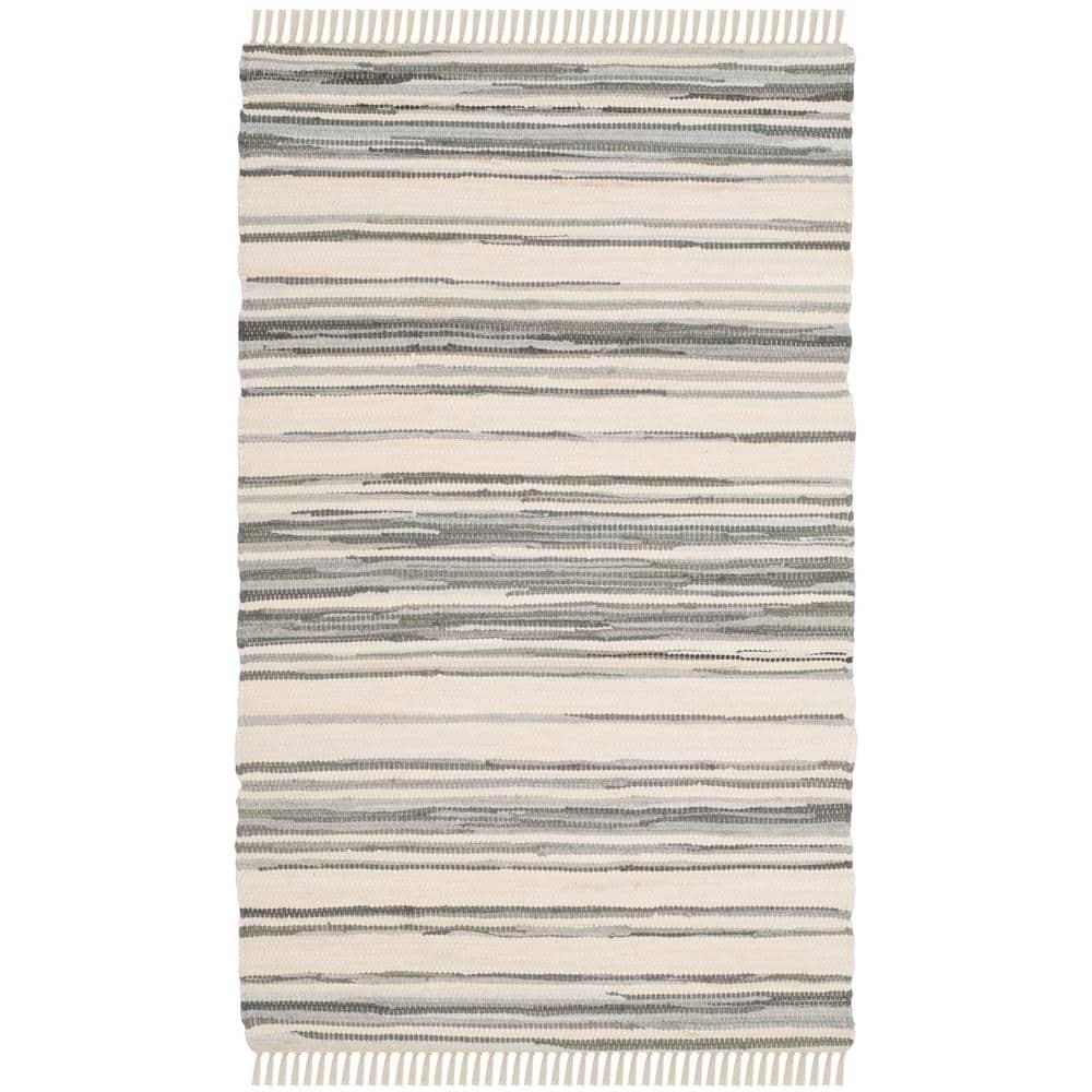Rag Rug RAR126 Hand Woven Indoor Accent Rug - Ivory/Grey - 2'x3' - Safavieh.