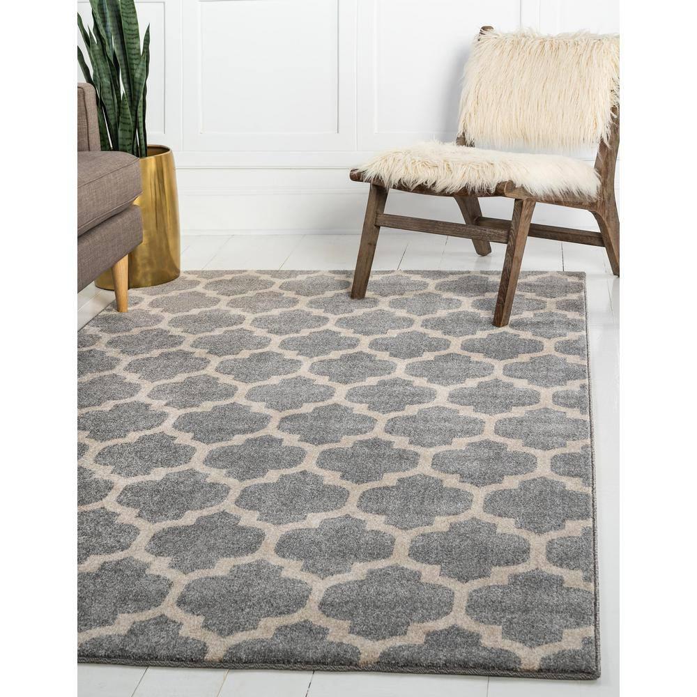Unique Loom Trellis Collection Area Rug - Philadelphia (6' 1" x 9' Rectangle Light Gray/Beige)