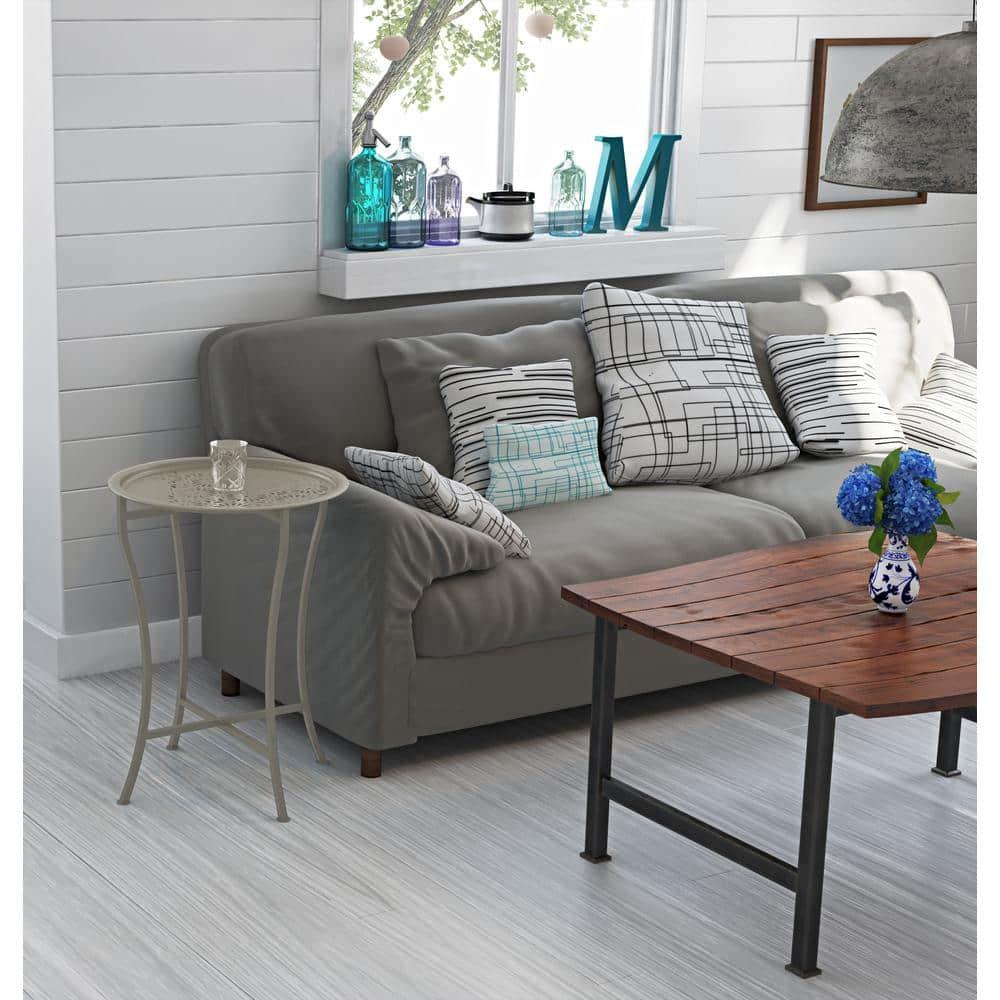 Daisy Patterned Metal Folding Side Table, Off-White